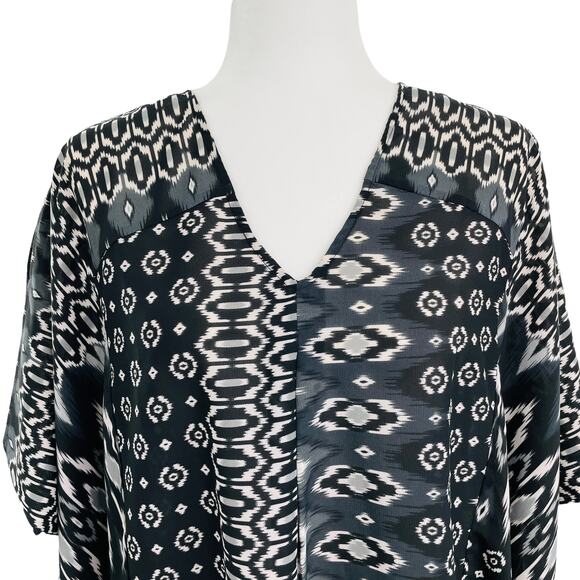 CARMEN MARC VALVO Resort Wear Black Top Tribal Aztec Oversize Swim Coverup XS/S - Picture 4 of 10